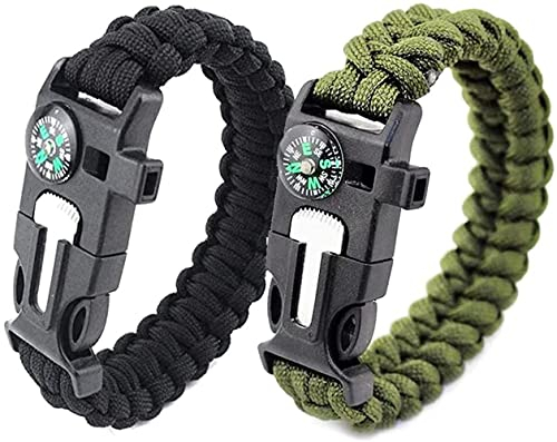 YKKJ 2 Pack Survival Armband, Paracord Armband Kit für Männer, Frauen & Kinder zum Wandern, Camping, Reisen