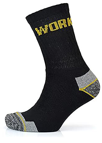KAV Men's Work Socks - Comfortable, Wicking, Breathable, Walking, Smart, Durable, Black with Grey and Yellow Contrast, Size - UK 7-11