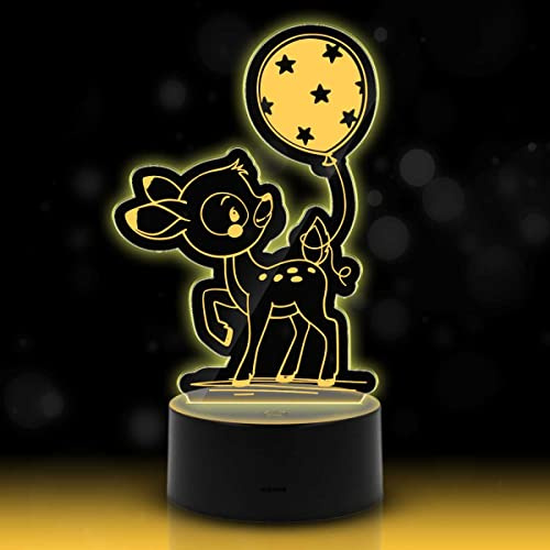 GRAVURZEILE Graviertes Acrylglas mit LED Licht - Reh Design - inkl. LED Sockel mit 7 Farben & Farbwechsel - Ideal als Nachtlicht geeignet - Geschenk für Kinder Jungen & Mädchen