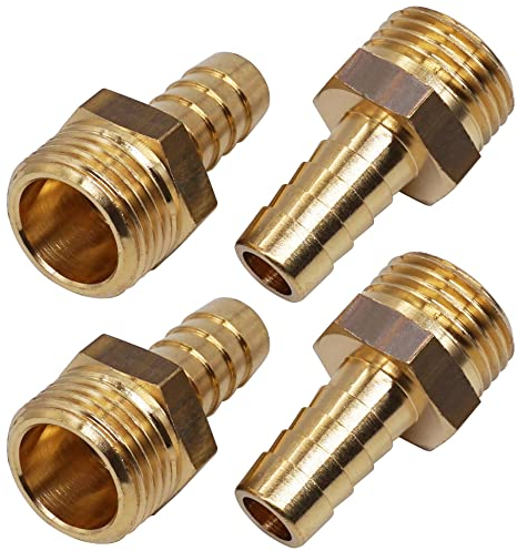 SKIR'CO (4 Piezas) Rosca Macho de latón de 1/2 Pulgadas x 12 mm, Adaptador de púas de Manguera, Conector de Cola de Manguera, Rosca BSP