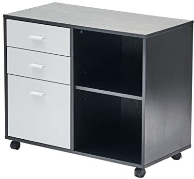 SUNESA Rollcontainer Aktenschrank Aktenschrank aus Holz mit 3 Schubladen, Druckerständer mit offenen Lagerregalen, Aktenschrank mit Druckerständer for das Heimbüro für Zuhause und Büro