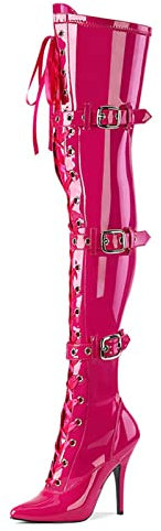 Stivali Alti alla Coscia in Pelle Verniciata da Donna, Stivali Alti al Ginocchio con Tacco A Spillo da 12 Cm, Modelli da Palcoscenico Scarpe da Pole Dance,Rose Red,40