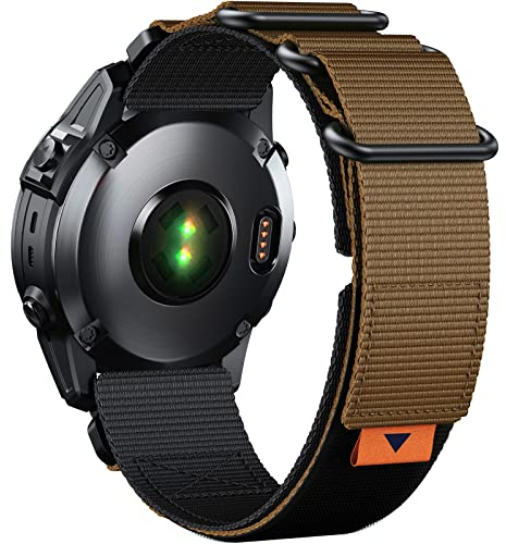 NotoCity für Garmin Fenix 6x pro/6x/7x/5x Armband, Quickfit 26mm für Fenix 8 51mm/5x Plus/7x pro/3/3HR, Armbander Kompatibel mit Epix Pro 51mm/Instinct 2X/Descent Mk1/Enduro(Schwarz/Khaki)