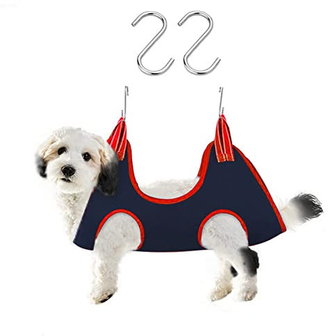 LuckyOpt Dog Grooming Hammock Harness, Pet Hammock for Grooming with 2 S Hooks, Dog Sling Harness for Cats&Dogs Teeth Cleaning, Shower, Nail Clipping Small&Medium Breed (S)