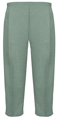 MyShoeStore Ladies Womens 3/4 Three Quarter Half Elasticated Trouser Plain Capri Cropped Stretch Trousers Plain ¾ Length Pants Summer Shorts Plus Big Sizes 10 to 24 (Cationic 3/4 Sage Green, 24)