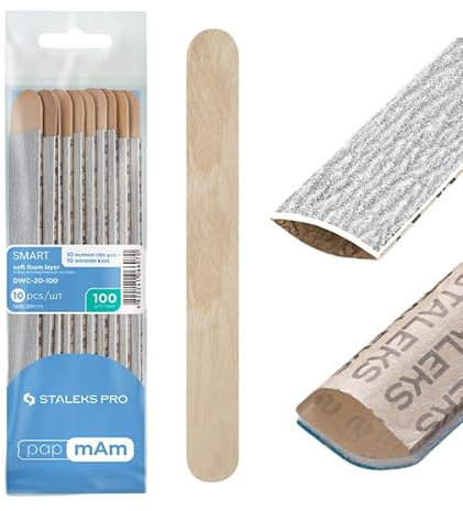 STALEKS PRO 10 piezas Lima desechable Papman con base de madera. Espuma soft. Papel ecológico Smart 20 (Grano 100)