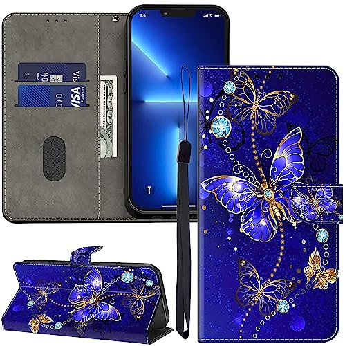 GLANDOTU Lederhülle für Huawei P20 Pro Hülle, Kartensteckplätzen Muster Flip Motive Wallet Handyhülle Tasche Case Schutzhülle Kompatibel mit Huawei P20 Pro Hülle - Diamant-Schmetterling