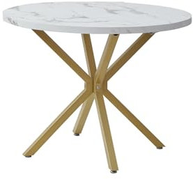 BenyLed Mesa de Comedor Redonda con Patas Robustas en Forma de X, 100cm*100cm*76,5cm para Cocina, Espacio Pequeño, Apartamento (Blanco)