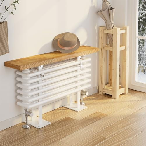 EMKE Radiatore ad acqua calda, con ripiano di stoccaggio, 85x48 cm, termosifoni moderni per il riscaldamento centrale, tubo rotondo, design orizzontale per il montaggio a parete, bianco