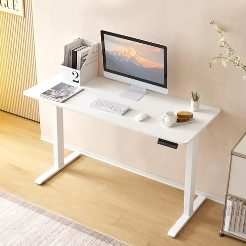 WOLTU Höhenverstellbarer Schreibtisch Elektrisch 140x60 cm, Stehschreibtisch mit Memory-Funktion, Computertisch mit Kabelmanagement und Kopfhörer-Haltern, Weiß, TS177ws02