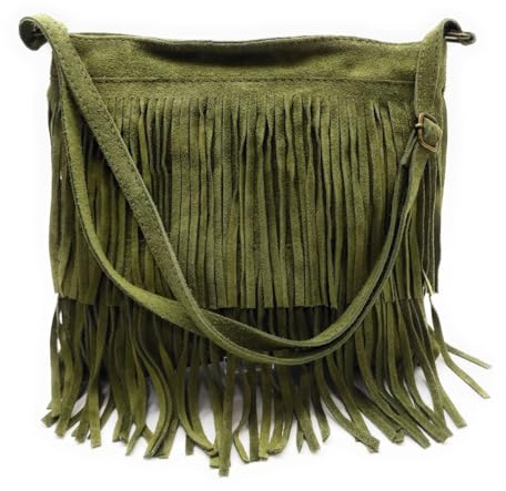 Faylinn Bolso Bandolera en Piel con Flecos - Bolso Mujer Piel Estilo Hippie