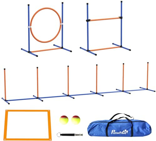PawHut Kit d'Agilité pour Chien 4 Pièces avec Slalom, Anneau de Saut, Haies