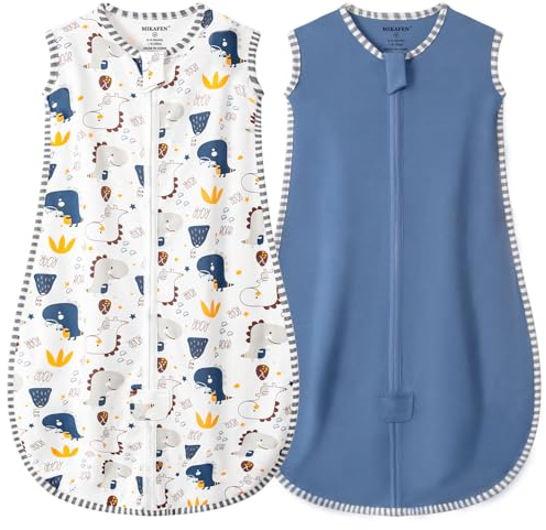 MIKAFEN 2er Pack Baby Schlafsack Sommer 0.5 Tog,100% Baumwolle Kinder Sommerschlafsack für Jungen und Mädchen, Dinosaurier & Dunkelblau,0-6 Monate