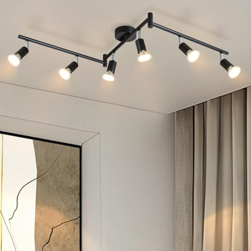 Glitzerlife Deckenleuchten 6 Flammig Schwarz Deckenspot - Deckenlampe GU10 Deckenstrahler Metall Strahler Drehbar 330° Spotlight für Küche Wohnzimmer Schlafzimmer