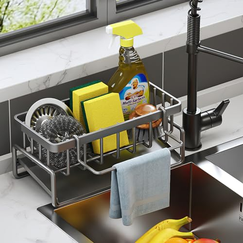 Organizador de Fregadero Con Bandeja de Drenaje Autodrenante - Soporte Esponja Para Cocina y Baño - Almacenamiento