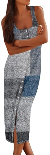 RMBLYfeiye Temu Shop Kleidung Damen Midi Kleider Damen Kleid Lang Festlich Mittelalter Kleid Damen U-Ausschnitt Zebra Druck Sommerkleid Mit Knopfleiste Damen Kleider (Blau, 3XL)