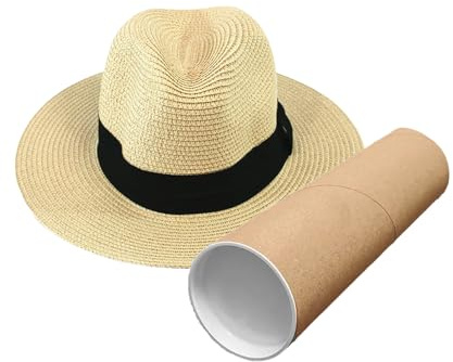 Jolliman Panama Hat Roll and Fold with Travel Tube for Men Women Summer Beach Sun Hat Wide Brim (UK, Alpha, M, Stone)
