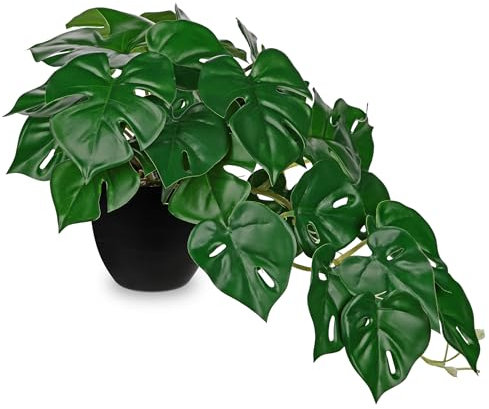 Hollyone Piante artificiali in vaso nero, pianta finta di Monstera decorativa in vaso finto, pianta realistica per interni per decorazione della casa, bagno, soggiorno, cucina, scaffale, decorazioni