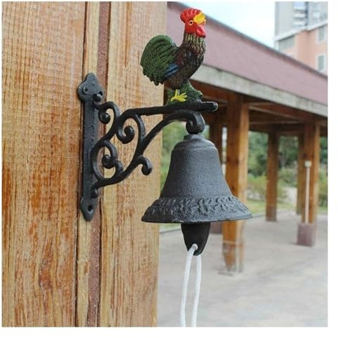 Cast Iron Doorbell, Cast Iron Dinner Bell, Cast Iron Dinner Bell Cast Iron Color Rooster Chicken Bell On Rod