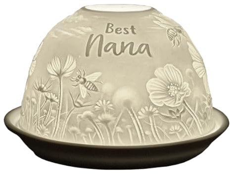 Cello Porzellan-Teelichthalter, Kuppel, Design Best Nana mit 3D-Projektionsbild und liebevoller Botschaft, duftfrei, LED-Kerze, Wachswärmer, Kindermädchen, Geburtstagsgeschenk, Ornament