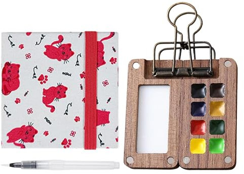 Aufquwk Tragbares Aquarell-Set, Aquarell-Reiseset,Kompaktes kleines Aquarell-Set, Aquarell-Malset - Praktisches Taschen-Aquarell-Set, Reise-Aquarell-Set für Maler, Künstler, Studenten