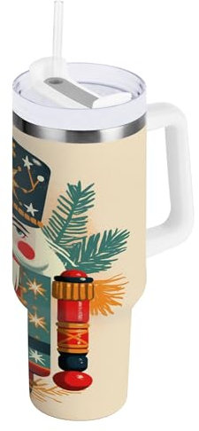 ALAZA Stainless Steel Water Bottle with Straw and Handle, Nutcracker Insulated Coffee Cups 40 oz Flask Travel Mug for Water Iced Tea Hot Drinks, Leakproof