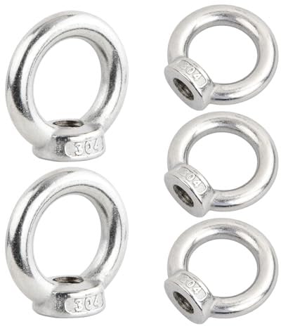 Gudalea 5pcs M10 Stainless Steel Ring Nut, 230KG Load Capacity, Left Hand Thread, Forged Eye Type