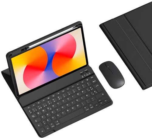 Funda con Teclado Español Ñ para Huawei Matepad SE 11 Pulgadas 2024, Teclado Bluetooth Inalámbrico Desmontable con Portalápices, Ratón para Tableta,Negro