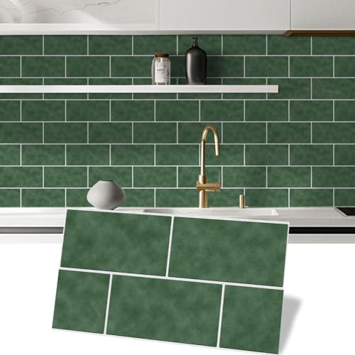 Alwayspon Vinyl-Wandfliesen-Aufkleber, wasserdicht, selbstklebend, für Küche, Bad, Wand, 10 Stück, Grün, PVC, Botanisch, Wandaufkleber