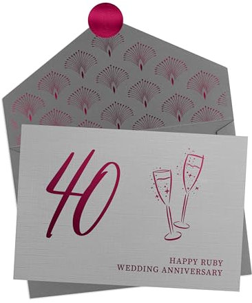 Jolicoon 40 Happy Ruby Anniversary with premium envelope and embossed seal sticker - Ruby wedding anniversary card