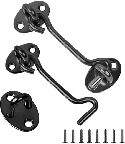 flintronic 2PCS Cerraduras de Gancho para Puerta de Granero, Gancho para Puerta y Pestillo de ojo, Ganchos de Cabina y Pestillo de ojo, para Baño, Ventana, Acero Inoxidable, Negro (3 Pulgadas)