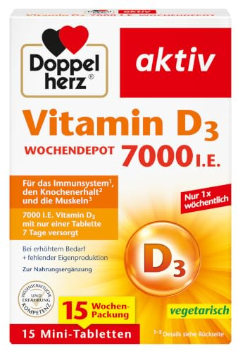 Doppelherz Vitamin D3 7000 I.E. WOCHENDEPOT | Mit nur einer Tablette 7 Tage versorgt - Vitamin D unterstützt die normale Funktion des Immunsystems - 15 Mini-Tabletten