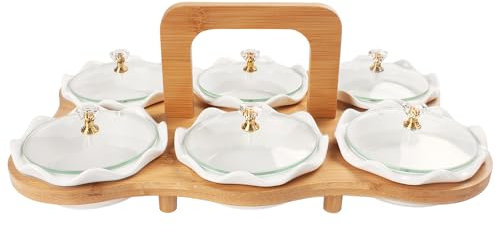 jinsongdafa Lot de 6 bols de service en céramique avec couvercle, 6 petits bols amovibles, plateau de relais, bols à noix pour collations, fruits, sucre, bonbons - Pour fêtes, cadeaux