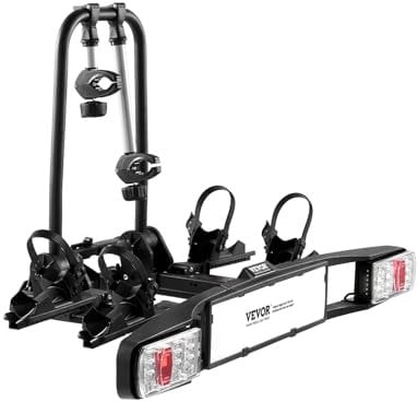 VEVOR Porte-vélos sur Attelage Capacité de Charge 2PCs jusqu'à 65 kg, Support de Vélos Monté sur Coffre de Voiture, Compatible avec Récepteurs de 5 cm, Pliable et Verrouillable, avec Feu Arrière