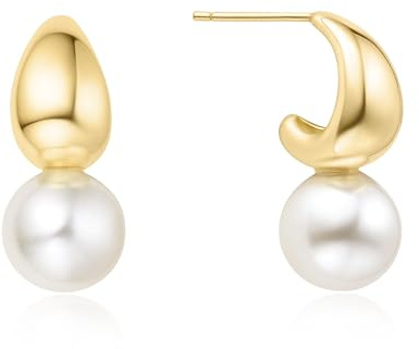 ANIA HAIE Damen Creolen Vogue Maven Shell Pearl Dome Hoop aus 925 Sterling Silber, verziert mit 2 Muschelperlen Größe: 23 x 20 mm, inkl. Geschenkverpackung