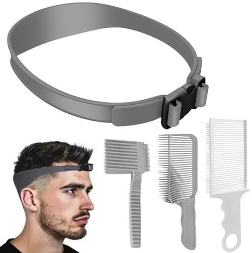 4 Pièces Bande de Coupe de Cheveux et Peigne de Coiffure,Peigne guide de coupe,Peignes,Peigne à cheveux pour hommes peigne,Degrade Cheveux Homme,Bande de Coupe de Cheveux en Silicone
