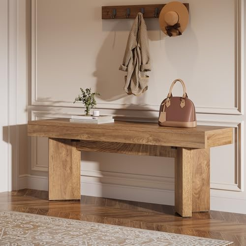 Tribesigns 47 Wooden Entryway Bench, Farmhouse Indoor End of Bed Bench, Long Table Benches Seat for Bedroom, Hallway, Foyer, End of Bed (Rustic Brown)