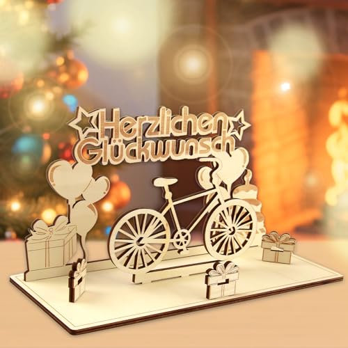 Fahrrad Geschenk, 1 Stück Holzdeko Fahrrad zum Zusammenbauen Originelles Deko Fahrrad für Geldgeschenke Geburtstag Büro Wohnzimmer 24x14cm für Radfahrer Kollegen Sammler Kreative Geschenkidee