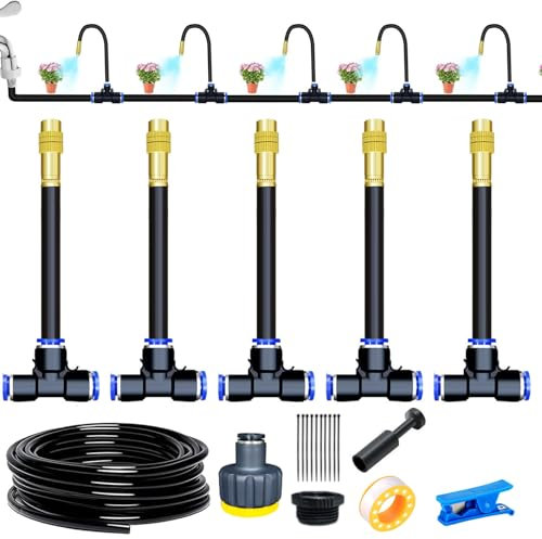 BewässerungsSystem Garten, 360° Automatisches Gartenbewässerung System Automatik Tröpfchenbewässerung Gartenbewässerung Misting Kühlsystem für Landschaft,Flower Bed und Terrasse Pflanzen (5m)