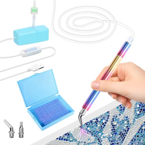 NICEWAT Diamond Painting Stift Elektrisch, 8PCS Portable Diamond Painting Zubehör, Diamant Painting Vakuumstift mit 2 Drill Pen Ersatzköpfe, E-Painter Diamant Painting Stift für 5D-Diamantkunst