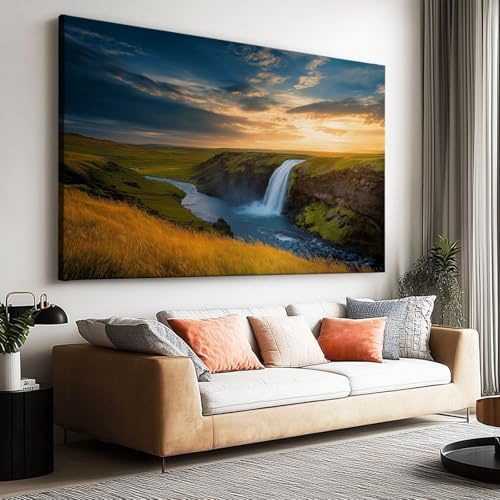 Großes Leinwandbild Wandbild Majestätisch Berge Wasserfall Landschaft auf Leinwand Wandkunst Modern Aesthetic XXL Kunstdruck Deko für Wohnzimmer Schlafzimmer Geschenk 90x60cm