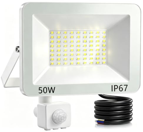 ANNIFUNLY 50W Projecteur LED Extérieur Détecteur de Mouvement | IP67 Étanche Spot LED Extérieur Avec Detecteur, 5000LM Blanc Froid Éclairage de Sécurité d'extérieur Pour Entrée Patio Garage