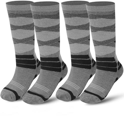 wanchel Calcetines de esquí cálidos para niños – 2 pares de calcetines de esquí de lana merino y algodón, hasta la rodilla, para invierno, calcetines térmicos para niños, niñas y niños pequeños
