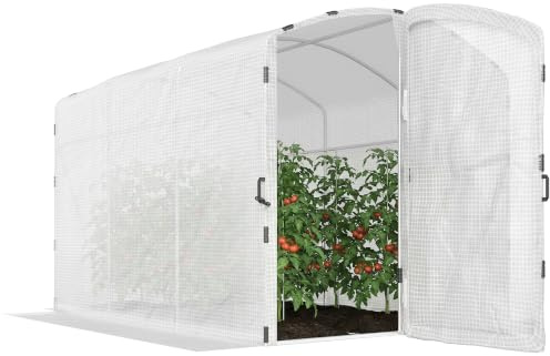 Outsunny Serre Tunnel de Jardin 6m² Bâche PE 220g/m² 300x200x195cm Blanc | Serre de Jardin Tunnel, Bords Prolongés 50 cm, Avec Porte, Pour Extérieur, Toutes Saisons, Légumes, Fruits, Fleurs