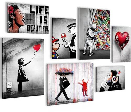Novart Wandbilder Street Art - KOMPLETT AUFHÄNGFERTIG - Wandbilder Wohnzimmer Schlafzimmer Büro - 7 Moderne Mood - Bilder - N045071a