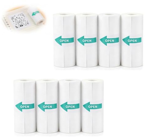 8 Rollen Mini Drucker Rollen 57 x 25 mm Thermopapier Selbstklebend Weiße | Thermodrucker Papierrolle Kompatibel mit Phomemo T02 Pocket Printer für Sticker, Etiketten, DIY Sofortbildkamera Foto