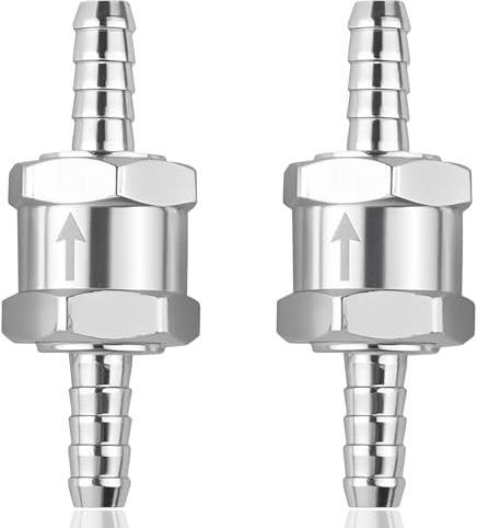 GWEOR Set di 2 Valvole di Non Ritorno 8mm, Valvola Unidirezionale in Alluminio per Carburante, Benzina, Diesel e Acqua, Accessorio Anti-Ritorno per Auto, Barca e Impianti Idraulici (Argento)