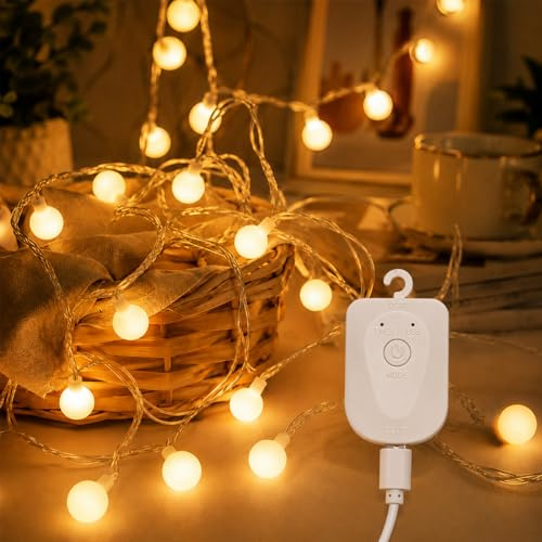ENLACE Lichterkette Aufladbare mit Timer, 3M 20 LED Mini Kugeln Lichterketten mit Timer und 8 Modi, USB Aufladbar Kugeln Lichterkette für Innen, Aussen, Zimmer, Weihnachten, Party, Hochzeit