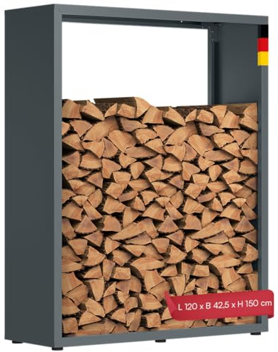 STEELSØN Keid Kaminholzregal 150x120x42,5 cm, Anthrazit, Metall, wetterfest | Brennholz Regal für innen & außen, Holzunterstand stabil & rostfrei, Feuerholz Aufbewahrung für Outdoor, Wohnzimmer & Keller