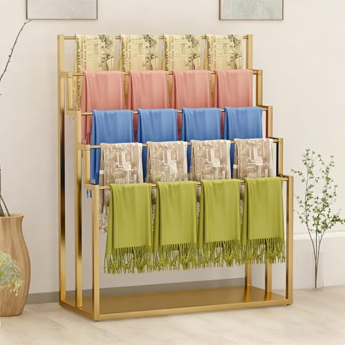 Verstellbarer Stoffständer – Metallener, freistehender Schalständer – Textilständer für Decken, Steppdecken, Handtücher und Schals im Einzelhandel (Gold, 80 x 40 x 150 cm / 32 x 16 x 59 Zoll